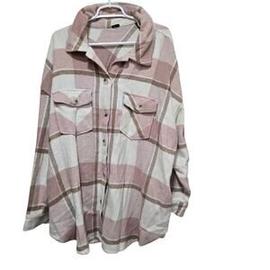 Black Tape Plaid Shacket 3X Pink Taupe White Button Down Oversized